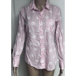 J Crew Pink Cotton Long Sleeve Shirt Small Reimagined Shell Beachy Nautical